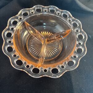 Vintage Pink Depression Glass Hocking Old Colony “Open Lace” 3 Part Relish Dish